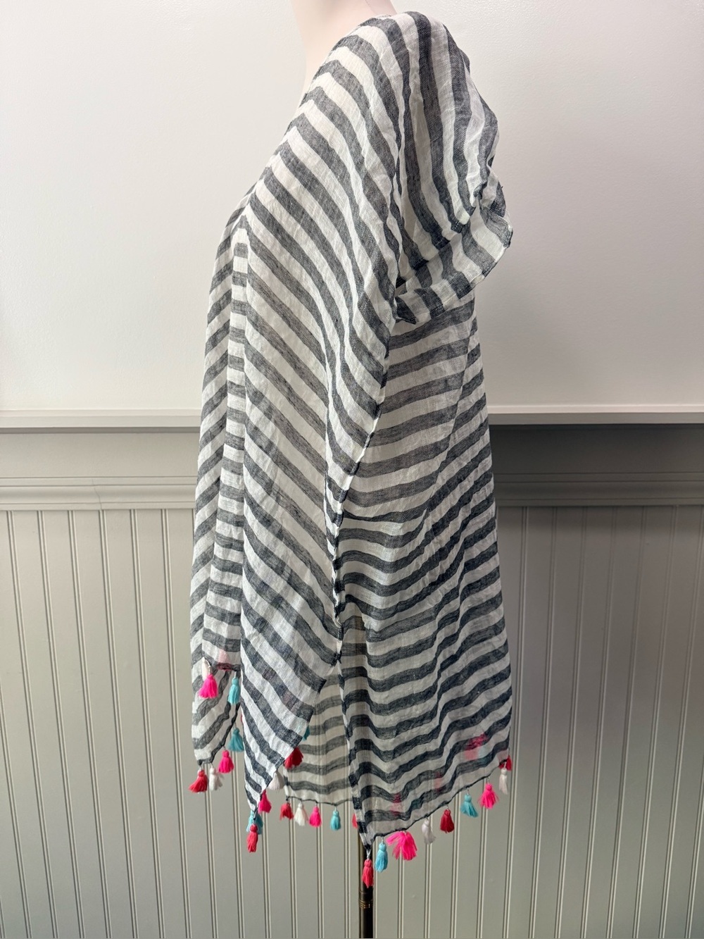 Seafolly 100% Linen Striped Tassel Beach Cover Up Kaftan O/S - Picture 5 of 8